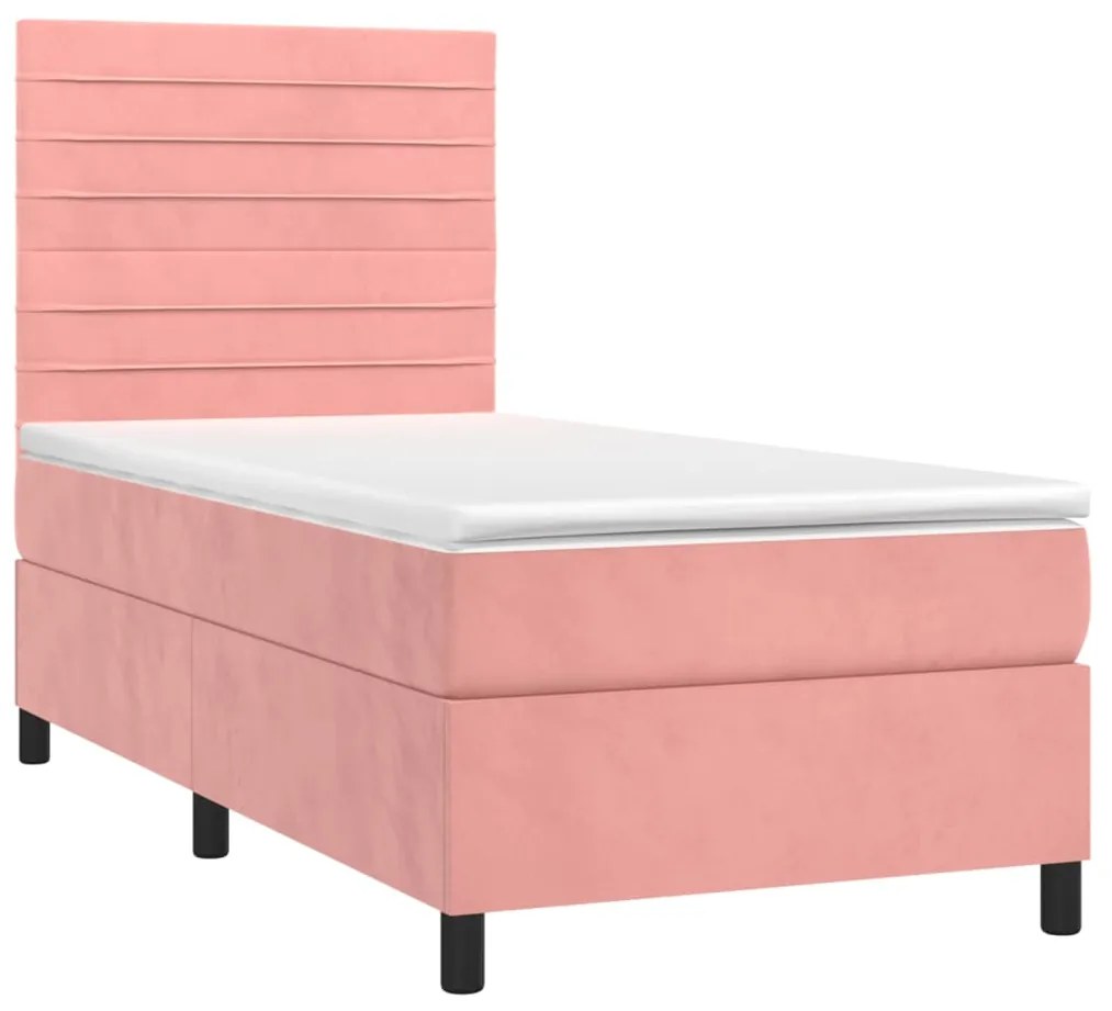 Cama box spring c/ colchão/LED 90x200 cm veludo rosa