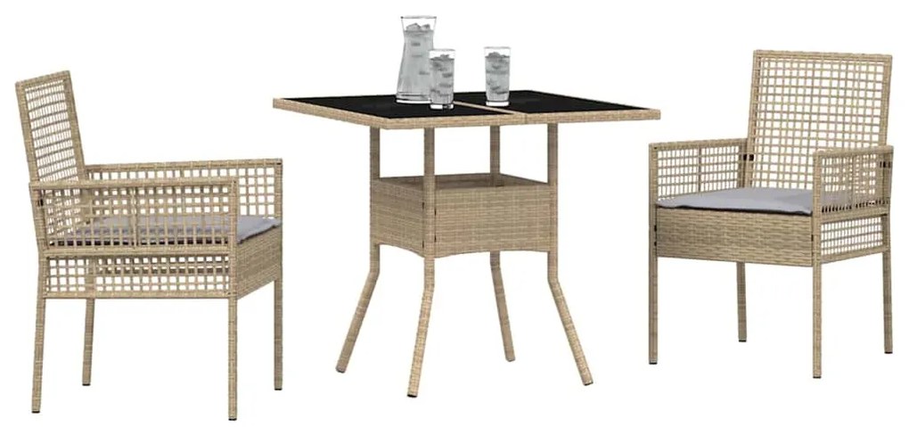Conjunto de Jantar de 3 Peças Bege Polirattan