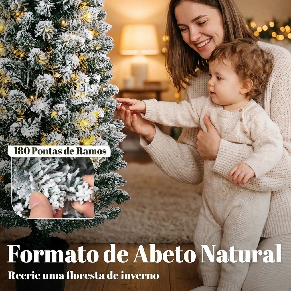 Árvore de Natal Nevada com 100 Luzes LED 120 cm 8 Modos 180 Ramos Verde e Branco