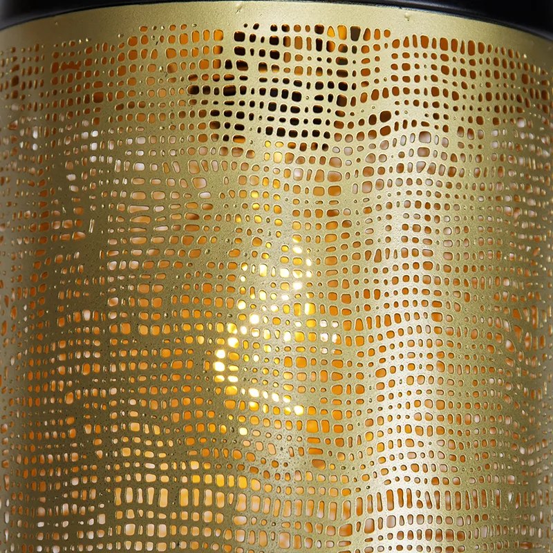 Candeeiro de suspensão vintage preto com latão redondo 3 luzes - Kayleigh