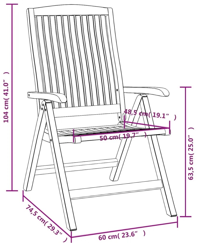 Cadeiras reclináveis de jardim 8 pcs madeira de teca maciça