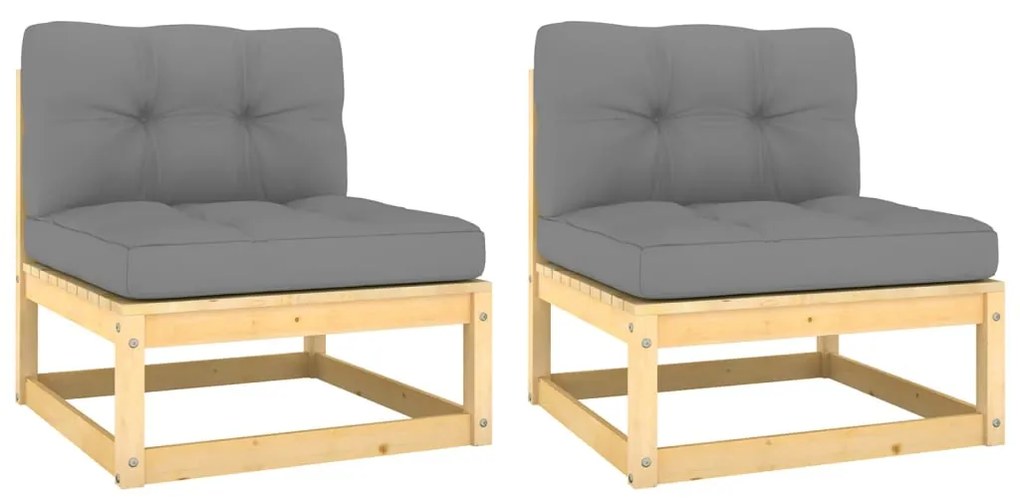 vidaXL Sofás de centro jardim c/ almofadões cinza 2 pcs pinho maciço