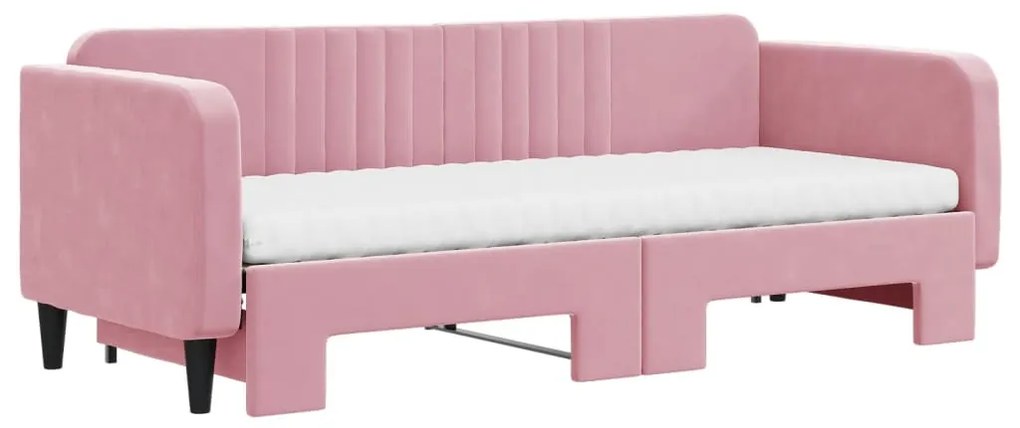 Sofá-cama com gavetão e colchões 80x200 cm veludo rosa