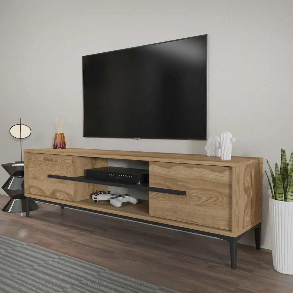 Móvel TV Stand Eslem – Carvalho/Preto – 120 cm