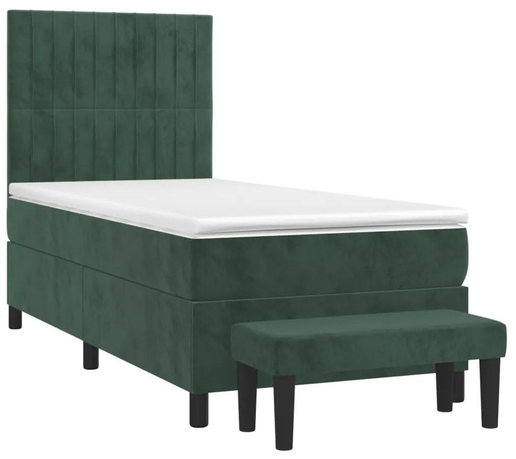 Cama com molas/colchão 90x190 cm veludo verde-escuro