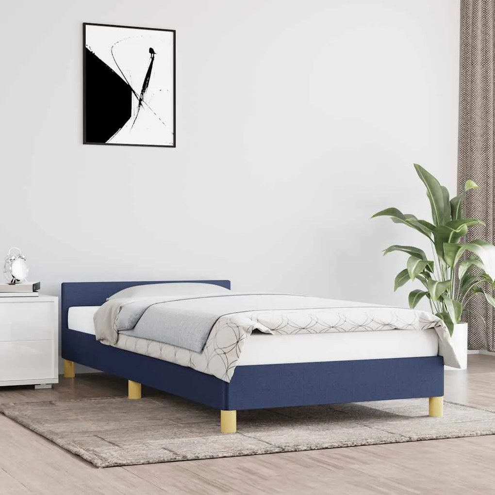 Estrutura cama c/ cabeceira sem colchão 100x200 cm tecido azul