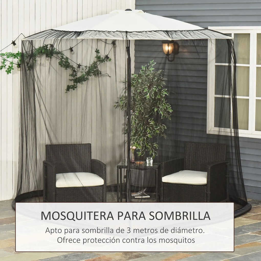 Rede Mosquiteira para Chapéus de Sol de Jardim Ø3m Cobertura de Rede de Chapéu de Sol com fecho e Tubo Enchido Preto