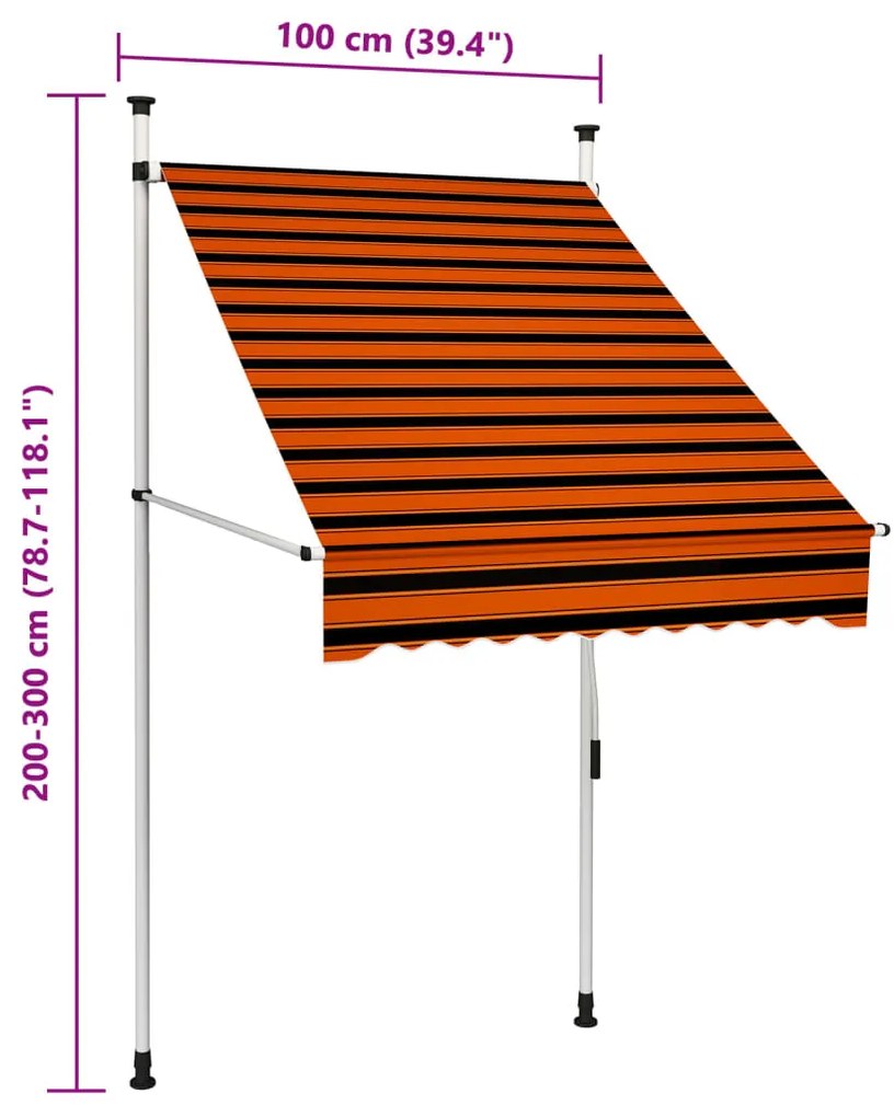 Toldo retrátil manual 100 cm laranja e castanho