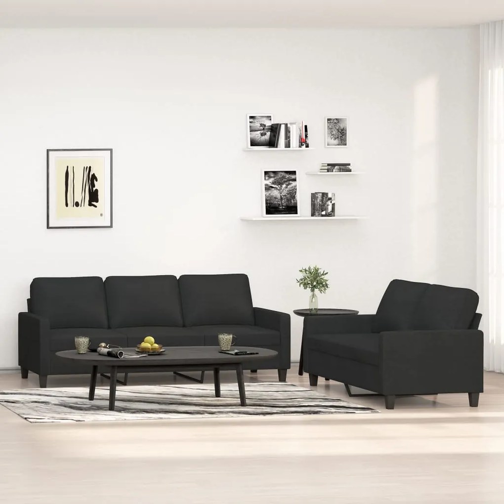 vidaXL 2 pcs conjunto de sofás com almofadões tecido preto
