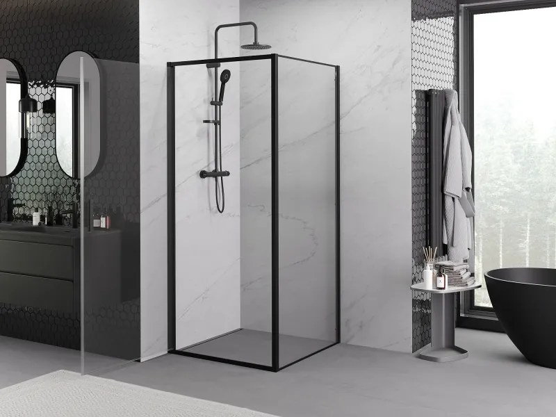 Mexen Exo-B cabine de duche com porta giratória 90 x 90 cm, transparente, preta - 817-090-090-70-00