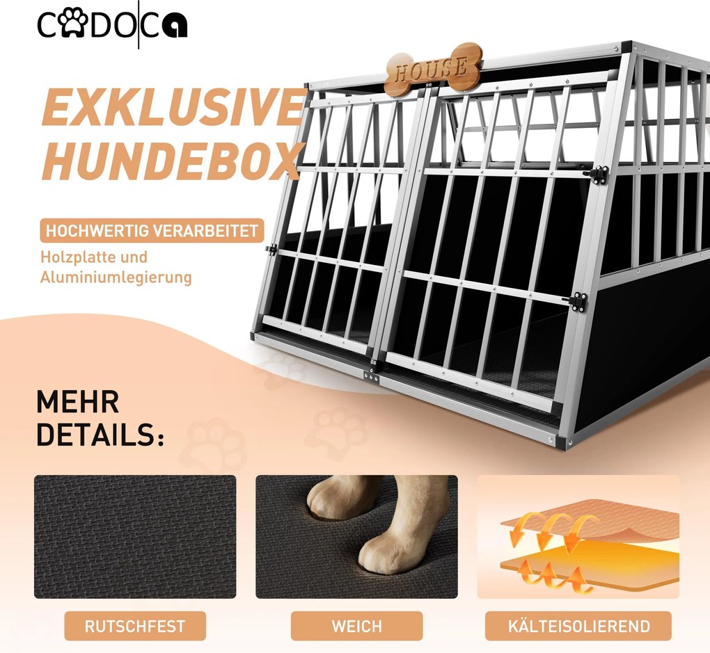 Caixa de transporte para cães em alumínio modelo XXL 97 x 90 x 70 cm Prateado + Preto