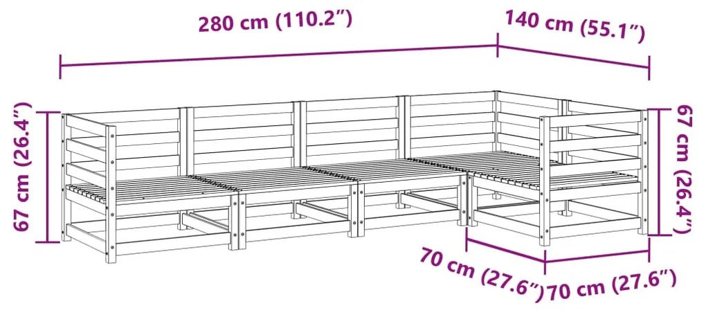 5 pcs conjunto de sofás para jardim madeira de pinho maciça