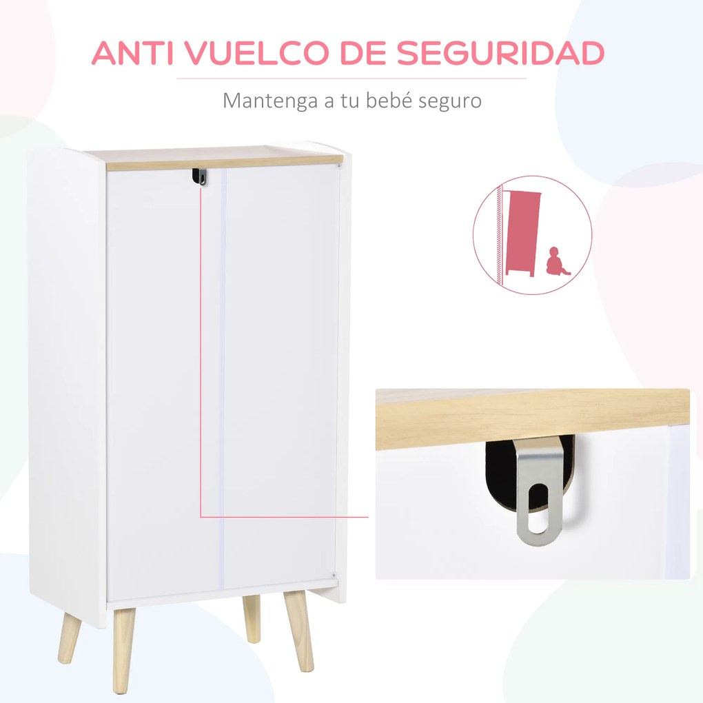 HOMCOM Cómoda Infantil de Madeira com 5 Gavetas para Crianças com Armazenamento para Brinquedos Roupa Livros 55x36x108cm Branco