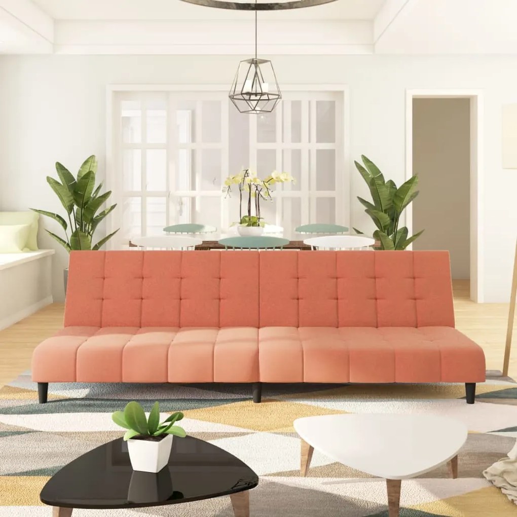 337372 vidaXL Sofá-cama de 2 lugares veludo rosa