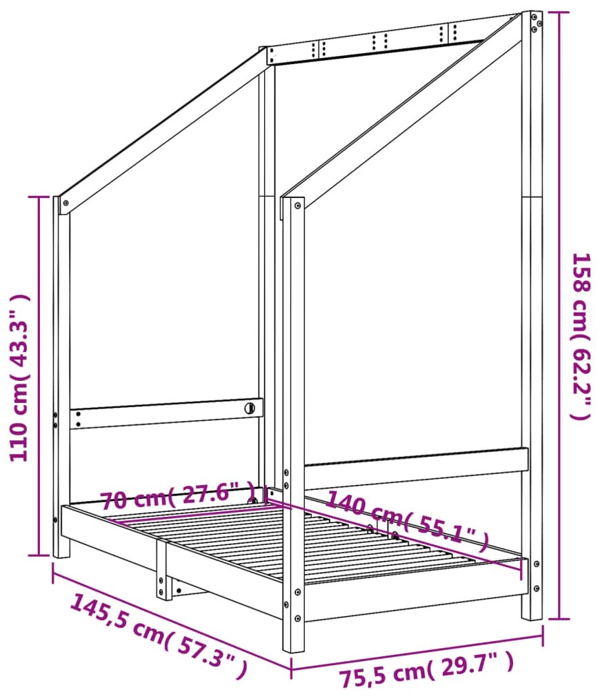 Estrutura de cama infantil 70x140 cm pinho maciço