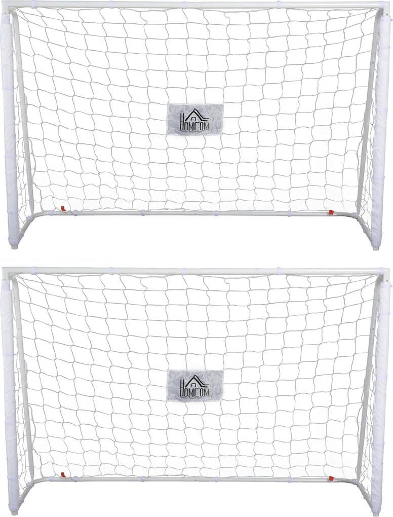 HOMCOM Conjunto de 2 Balizas de Futebol com Suporte de Metal e Rede para Treino 186x62x123 cm Branco | Aosom Portugal