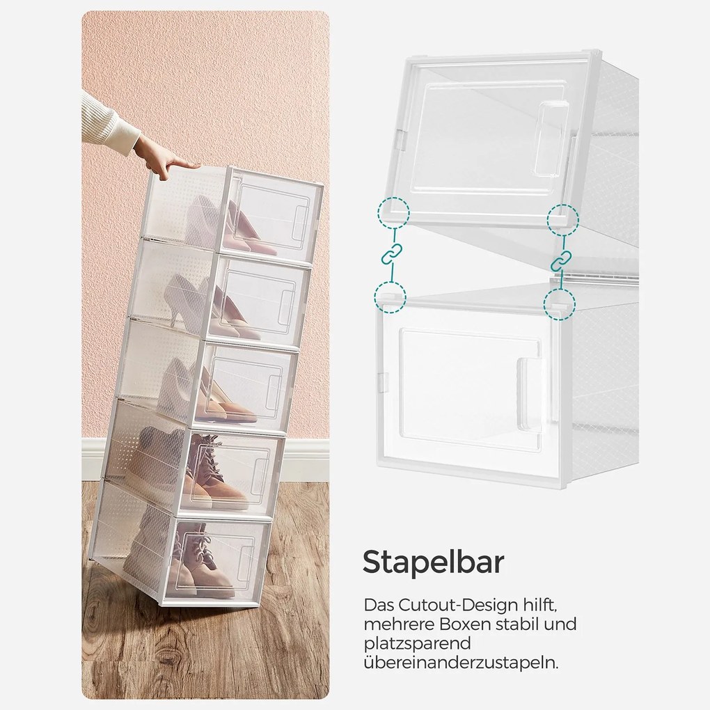 Conjunto de 12 caixas para sapatos em Transparente + branco