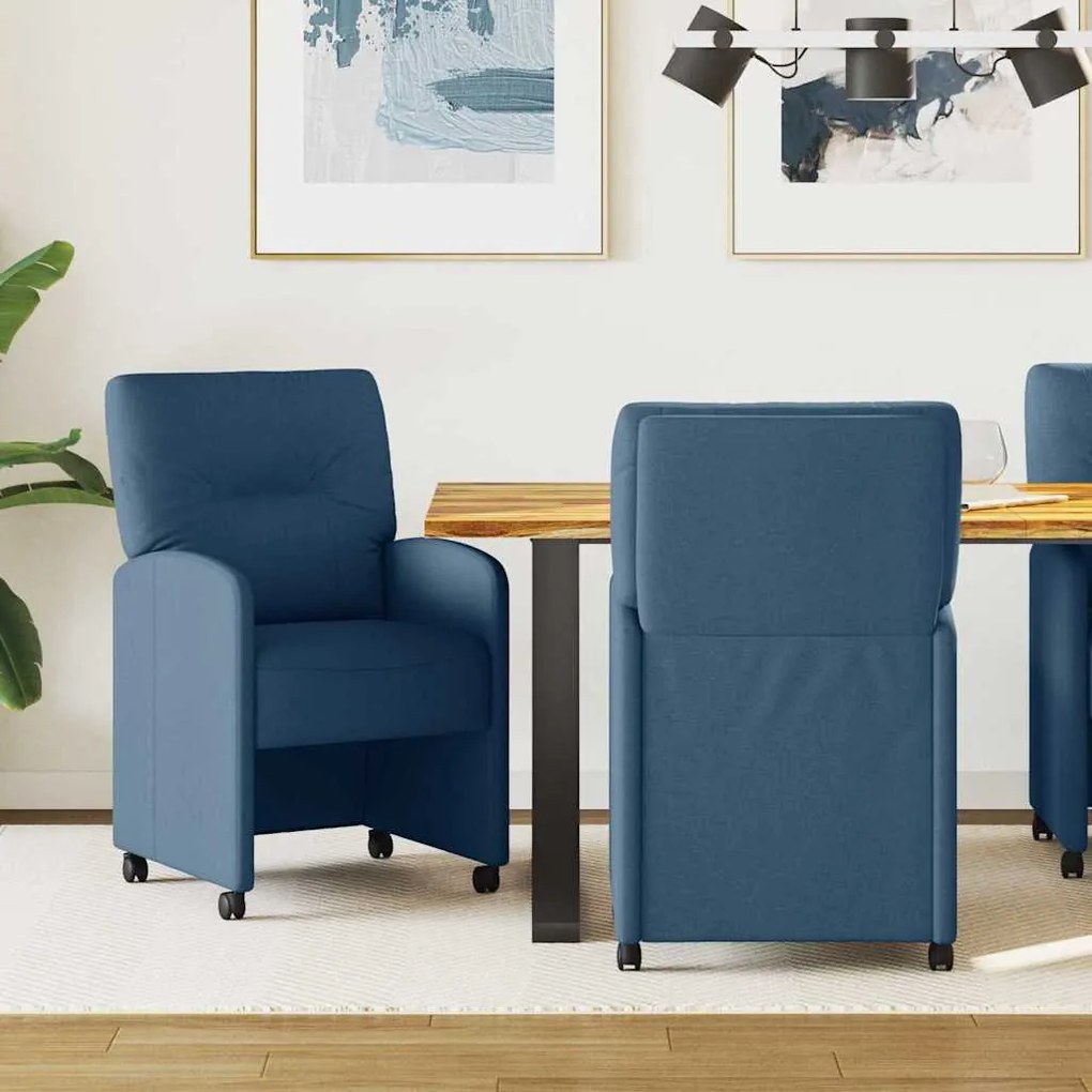vidaXL Cadeiras de Jantar com Rodas 2 pcs Azul 57 x 67 x 95 cm tecido