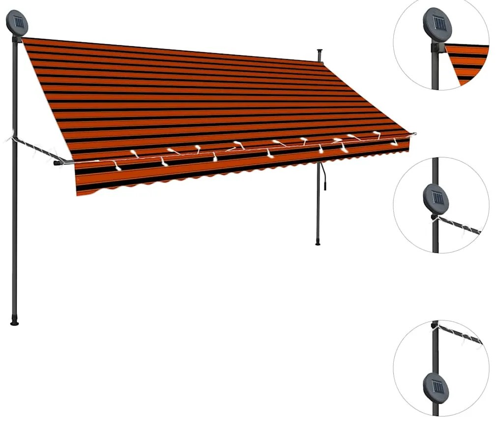 Toldo retrátil manual com LED 300 cm laranja e castanho