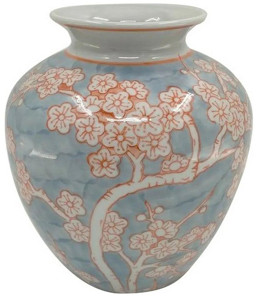 Vaso DKD Home Decor Porcelana Azul Laranja Oriental (22 x 22 x 25 cm)