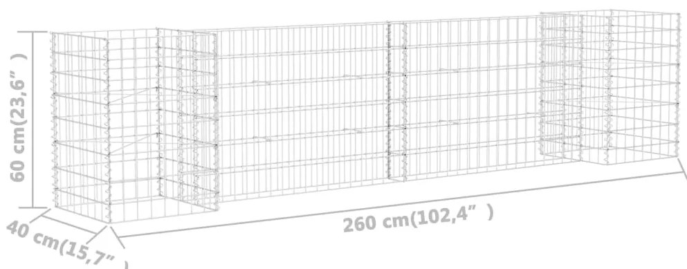Gabião em forma de H fio de aço 260x40x60 cm