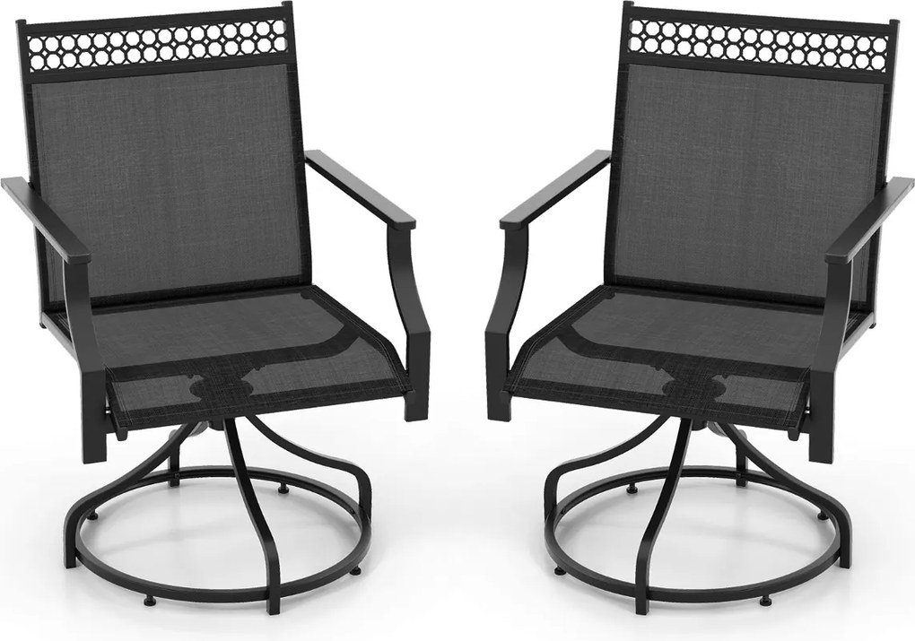 Conjunto de 2 cadeiras giratórias para jardim com braços em metal para exterior em tecido para jardim exterior piscina cinzento