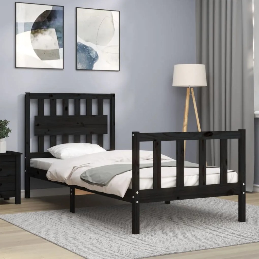 Estrutura de cama com cabeceira 90x200 cm madeira maciça preto