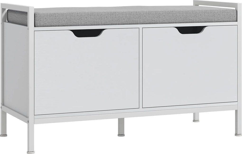 Banco com porta-sapatos, 2 armários, móvel de entrada com almofada estofada, 84 x 35 x 50 cm, branco