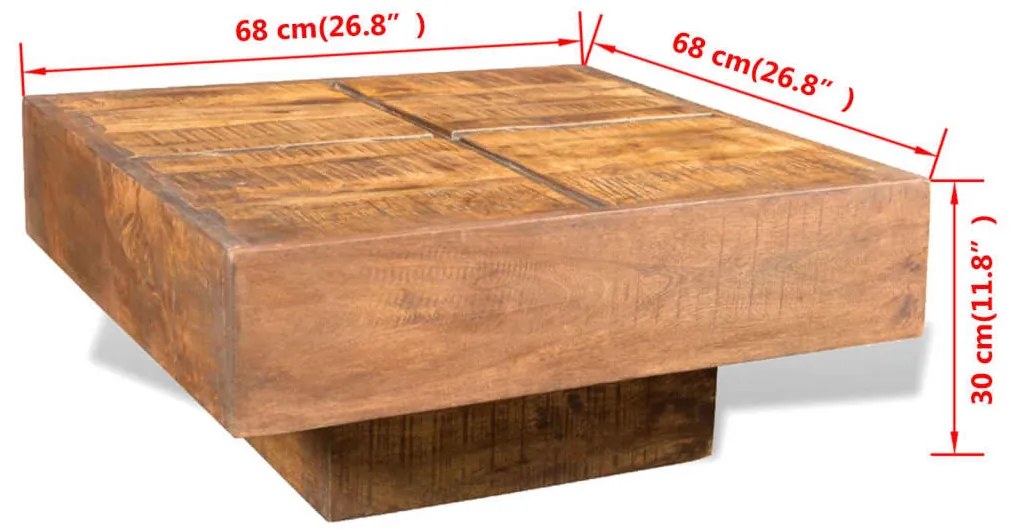 Mesa de centro quadrada em madeira de mangueira maciça castanho