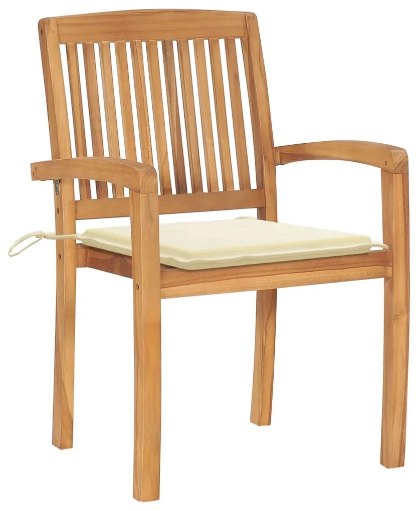 Cadeiras de jardim c/ almofadões cor creme 2 pcs teca maciça