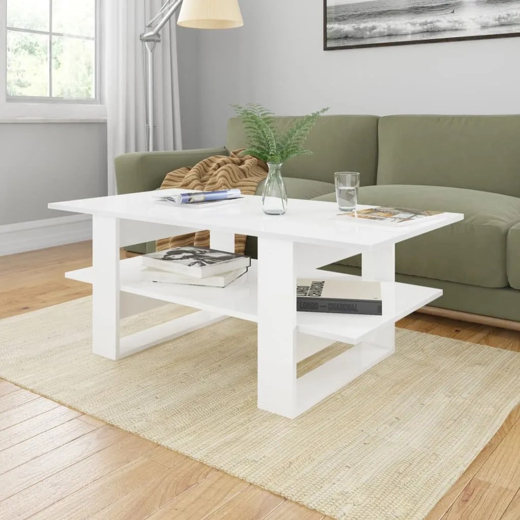 800546 vidaXL Mesa de centro 110x55x42 cm contraplacado branco brilhante