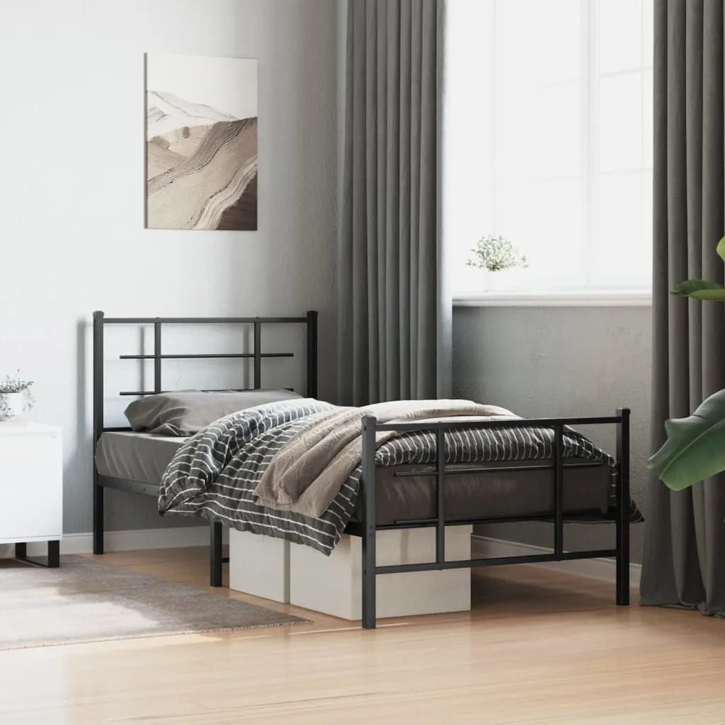 Estrutura de cama com cabeceira e pés 90x200 cm metal preto