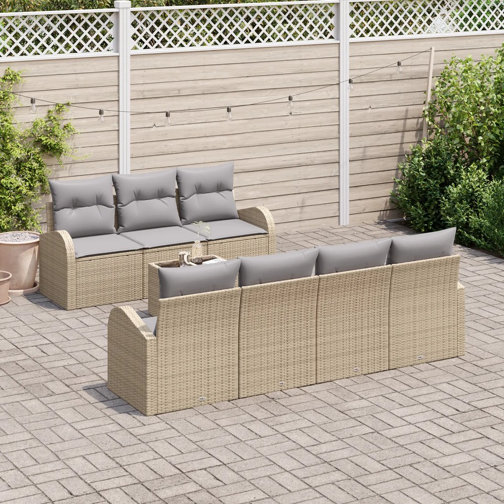 Conjunto de Sofá de Jardim de 8 Peças com Almofadas Bege Vime Sintétic