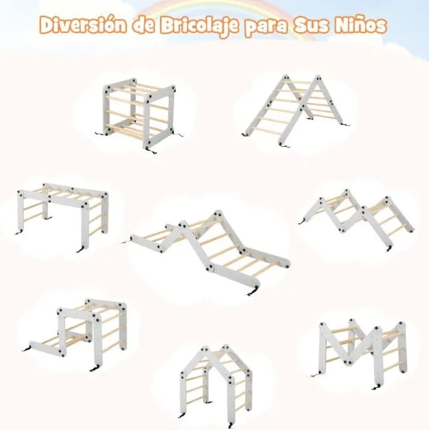 Conjunto de Escalada Montessori de Madeira para crianças Dobrável com Rampa Ajustável Reversível Cinzento