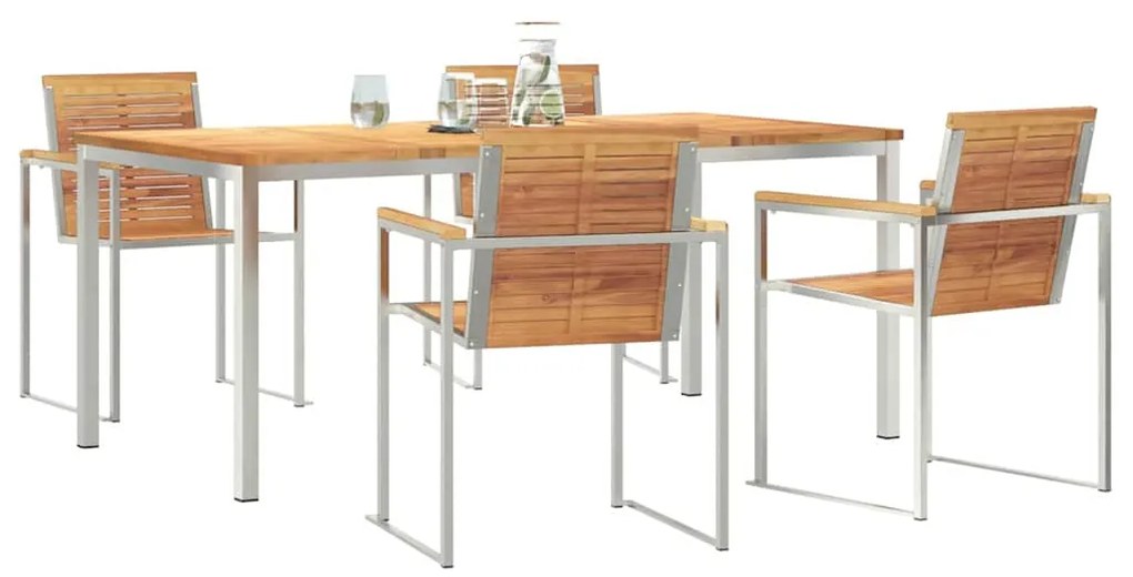 Conjunto de Jantar pra Jardim com 5 Peças : Mesa de Madeira Teak e Aço