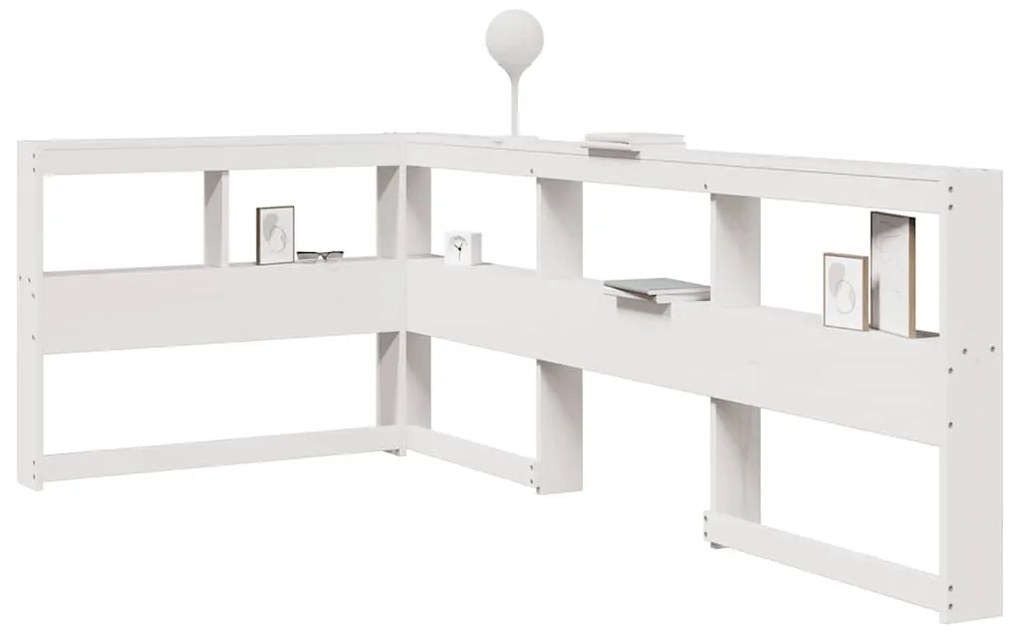 vidaXL Estante cabeceira forma de L 80 cm madeira pinho maciça branco