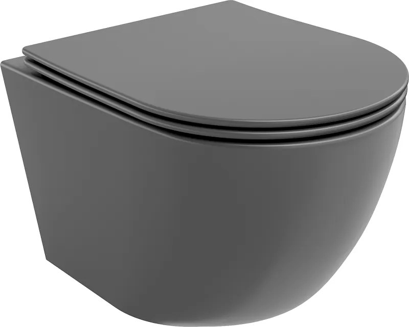 Mexen Lena sanitário suspenso sem rebordos com tampa de fecho suave slim, duroplast, cinza escuro mate - 30224071