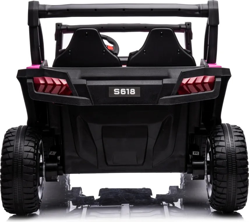 Carro elétrico para Crianças 24V, 4x4, 2 lugares Gravity Buggy Rodas de espuma EVA e assento Couro ecológico rosa