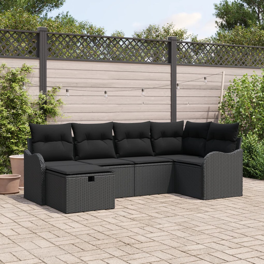 Conjunto de Sofá de Jardim vidaXL com Almofadas Preto Rattan Polipropi