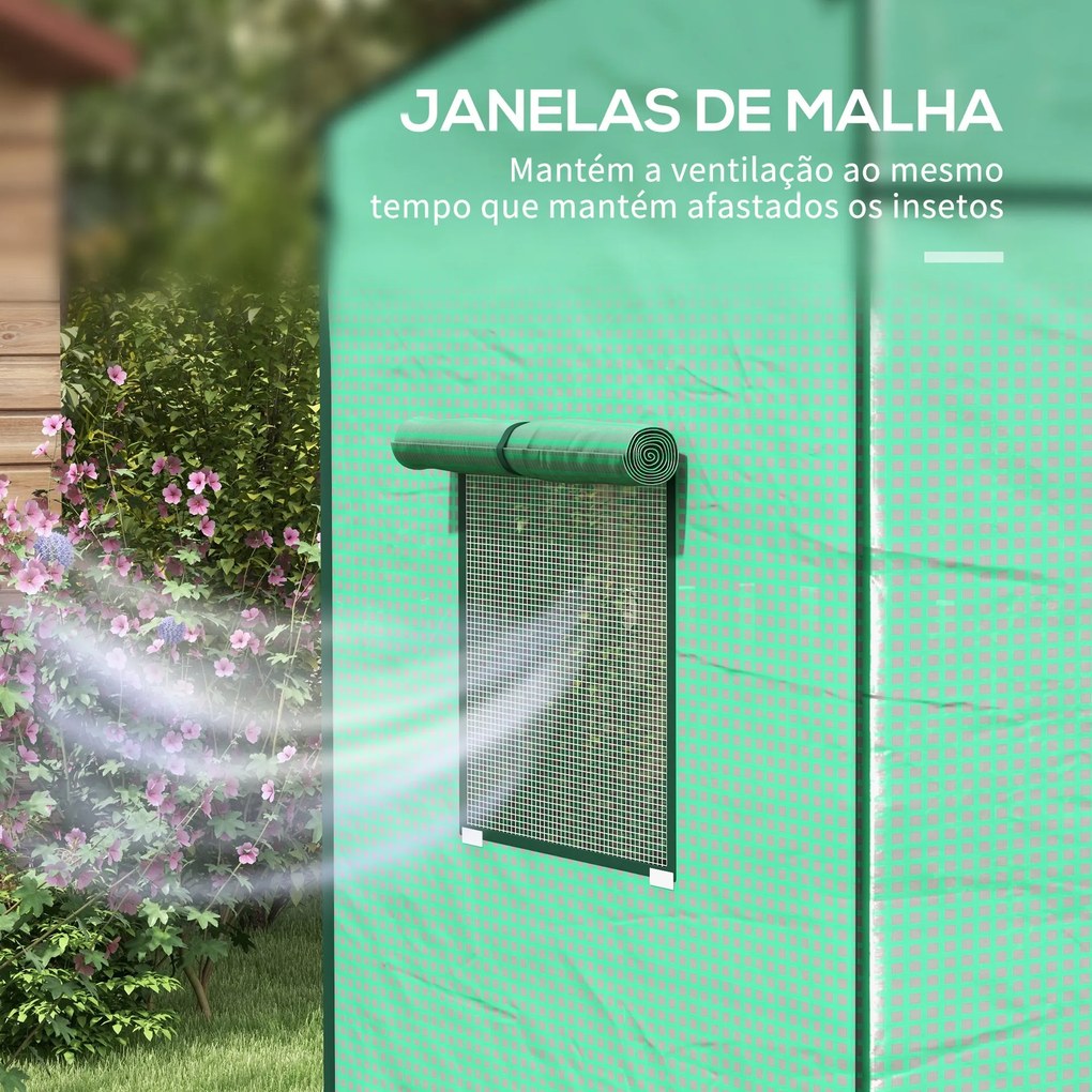 Estufa de Jardim em Aço e PE – 196x77x197 cm | Com Janelas de Malha e