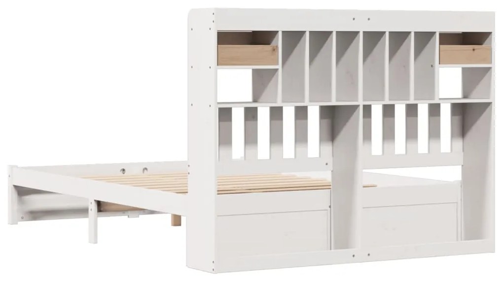 Cama com estante sem colchão 160x200 cm pinho maciço branco