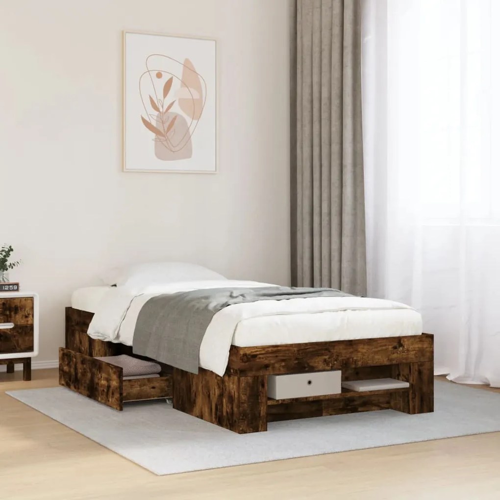 vidaXL Estrutura cama s/ colchão derivados de madeira carvalho fumado