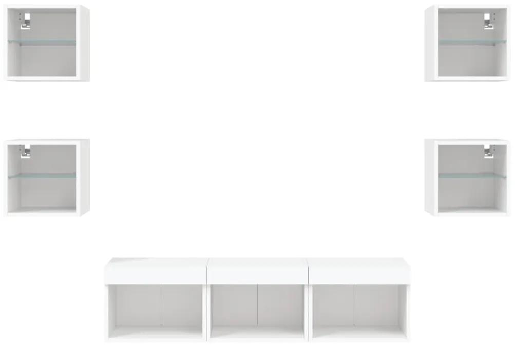 7pcs móveis de parede p/ TV c/ LEDs derivados de madeira branco