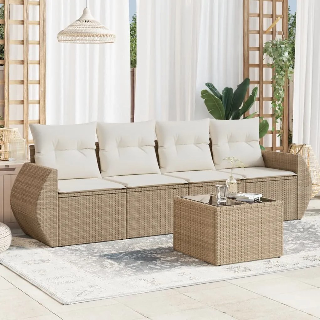 5 pcs conjunto de sofás p/ jardim com almofadões vime PE bege