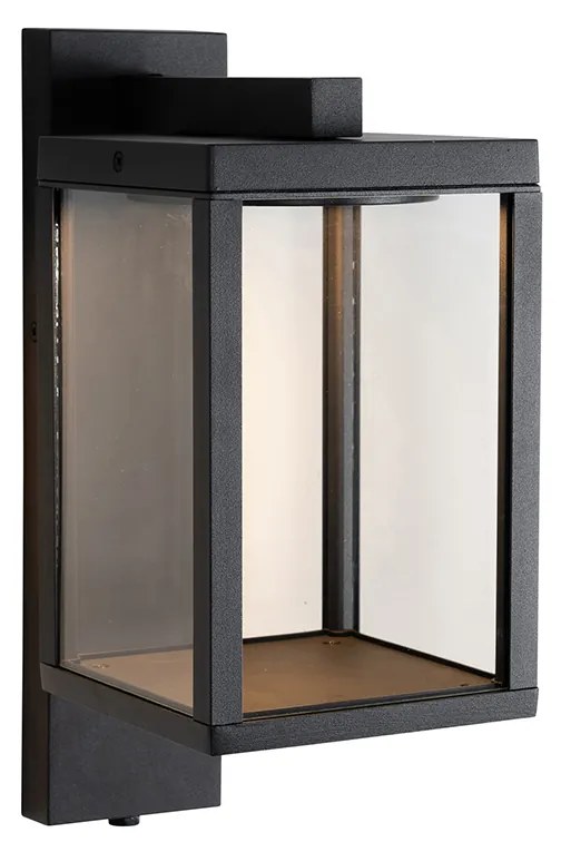 Candeeiro de parede exterior preto com LED e sensor crepuscular - Ferdinand Moderno