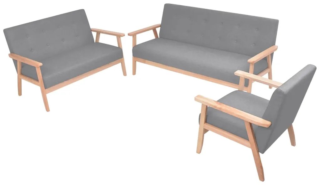 Conjunto de sofás 3 pcs tecido cinzento claro