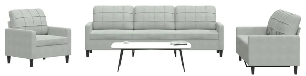 4 pcs conjunto de sofás com almofadões veludo cinzento-claro