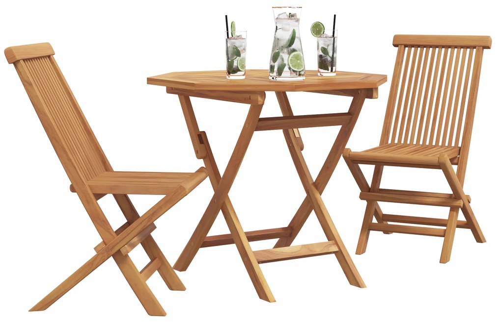 Conjunto Bistro de Jardim Dobrável de 3 Peças de Madeira Sólida de Acá