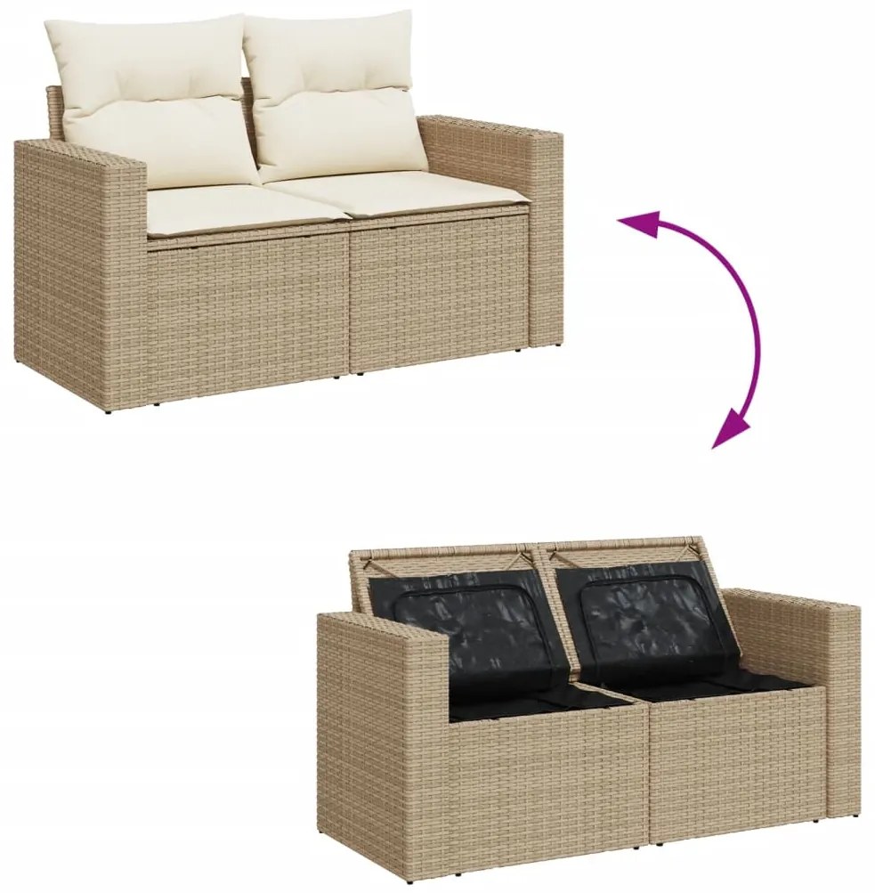 6 pcs conjunto de sofás p/ jardim com almofadões vime PE bege
