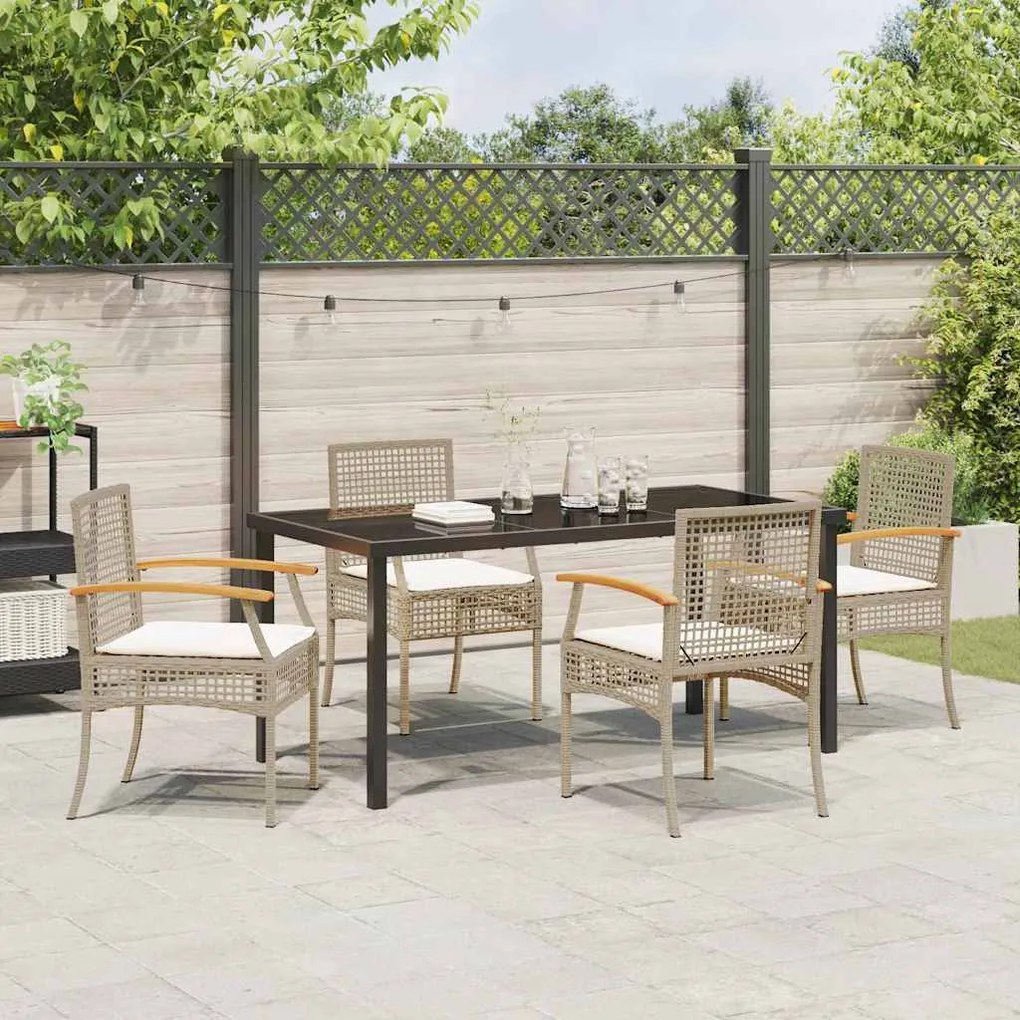 Conjunto de Jantar de Jardim 5 Peças com Almofadas em Polirattan Bege.